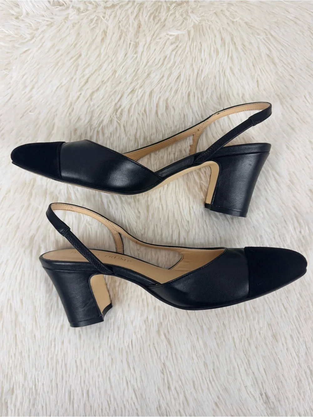 Ivanka Trump Liah Black Slingback Block Heel Pumps 6 Leather Suede Closed Toe